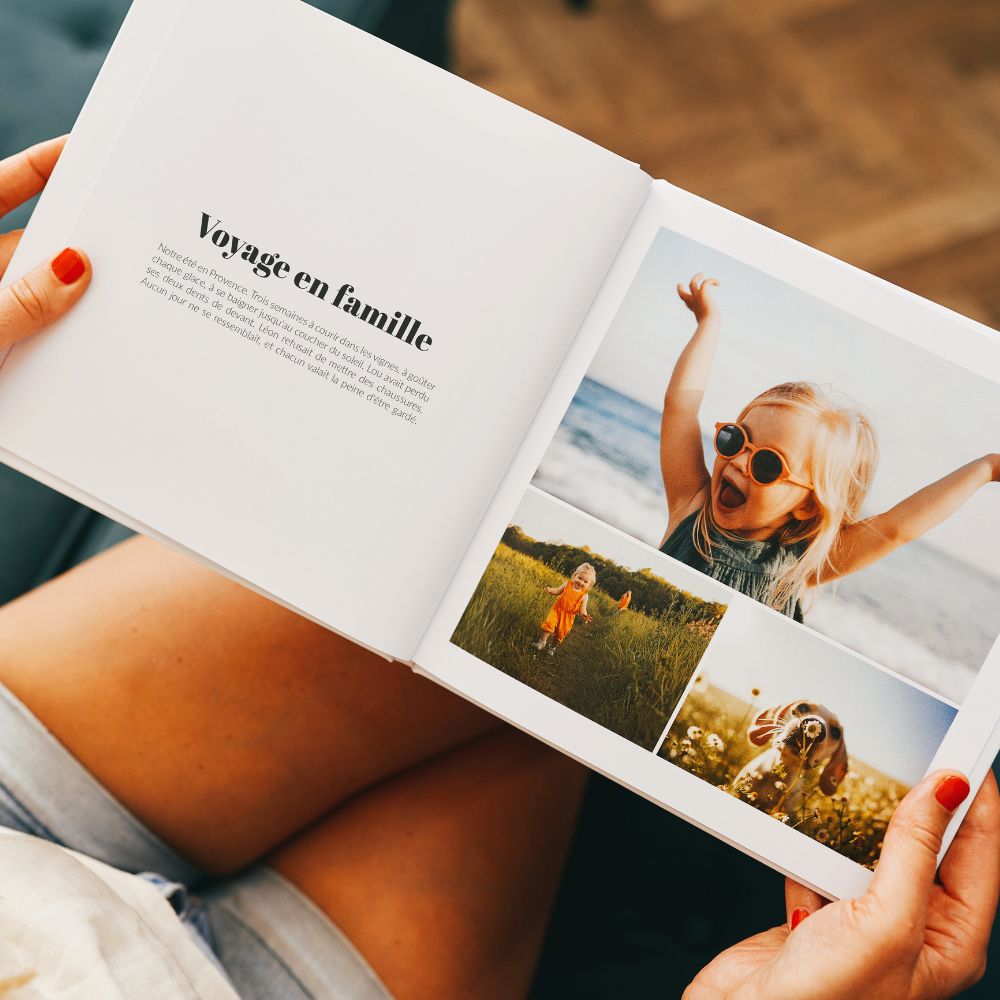 A personal photo book with photographs and captions